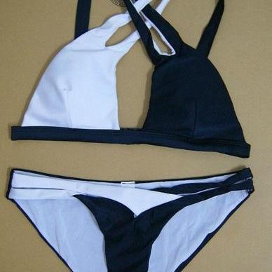 Black And White Colour Block Wrap Bikini Featuring..