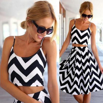 Sexy Sumer Striped Dress Black And White