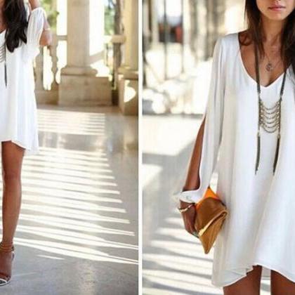 Summer Casual Dress Sexy V-neck Loose Unequal..