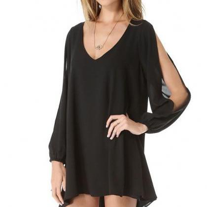 Summer Casual Dress Sexy V-neck Loose Unequal..