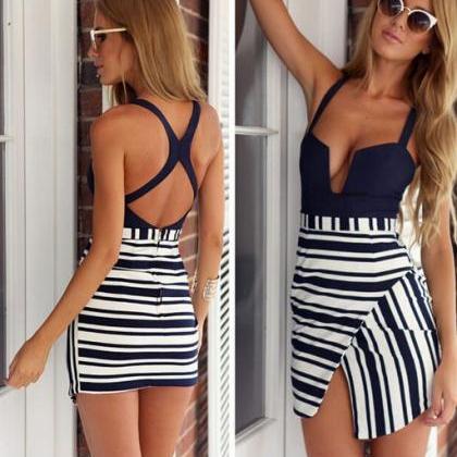 Sexy Summer Mini Stripe Dress Horizontal..