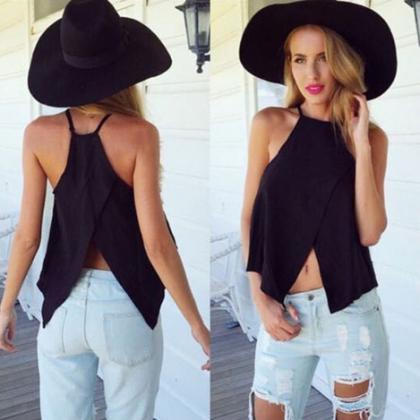 High-neck Halter Crop Top With Front And Back..