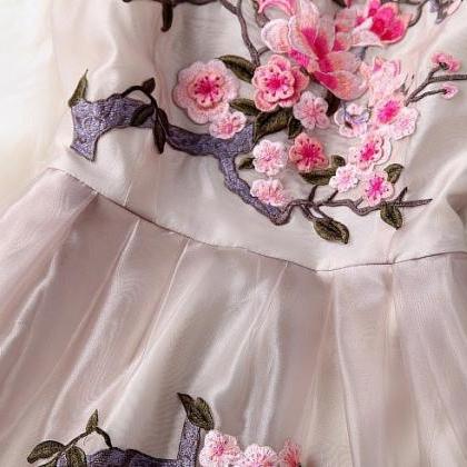 Organza Summer Dress Prom Party Flower Embroidery..