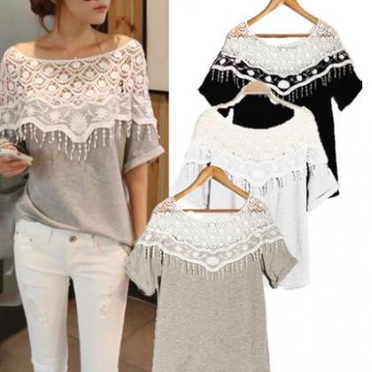 Sexy Lace Casual Top, Summer Cotton Top
