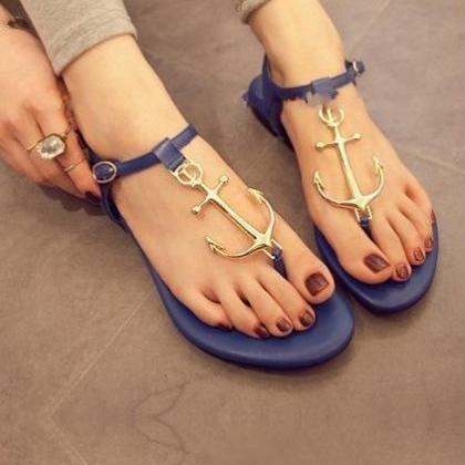 Summer Rubber Flip Flop Anchor Woman Flat Sandals..