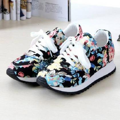 Fashion Floral Print Casual Flat Sneakers