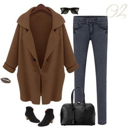 Oversized Wool Lapel Coat With Rolled Up Sleeves