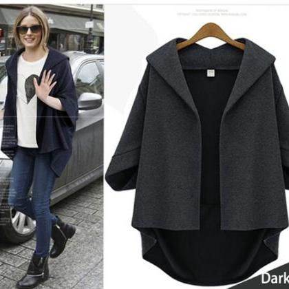 Loose Blue Pockets Side Open Knit Sweater Batwing Sleeve main image 1