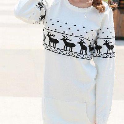 Trendy Long Sleeve Jewel Neck Christmas Sweater..