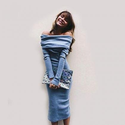 Lace Print Slim Strapless Autumn Winter Backless Sexy Midi Dress
