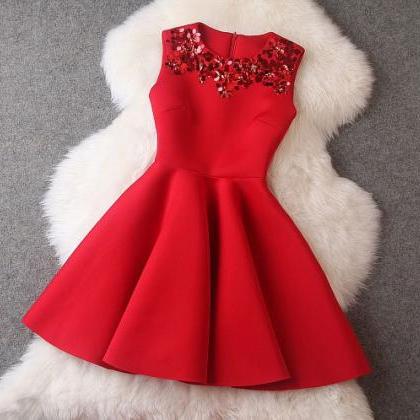 Autumn Winter Dress Red Sleeveless Sequin Mini..