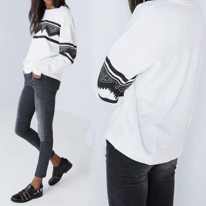 Women Ethnic Print Coat Sweatshirt Hoodie