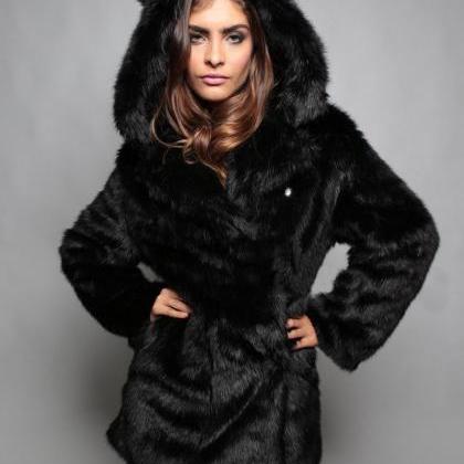 Warm Winter Women Coat Faux Fur Collar Slim Hooded..