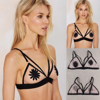 Strapped Sheer Bralette With Floral Lace..