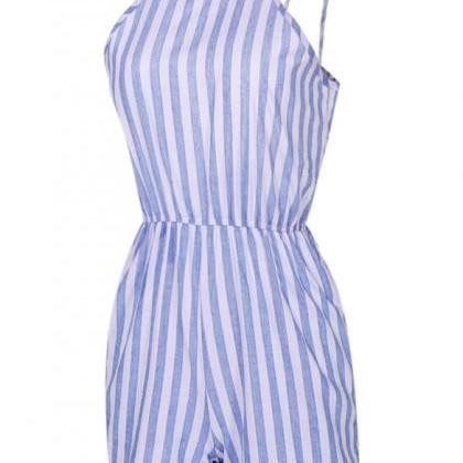 Striped Backless Casual Romper