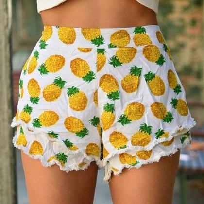 Casual Pineapple Print Beach Shorts