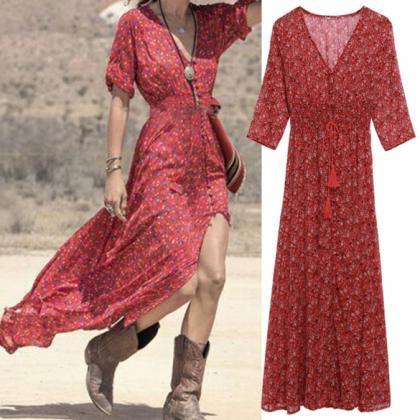 Bohemian Style Summer Floral Print Casual Dress