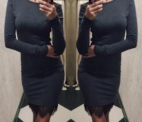 Stylish Lady Crew Neck Dress Long Sleeve Bodycon Dress on Luulla