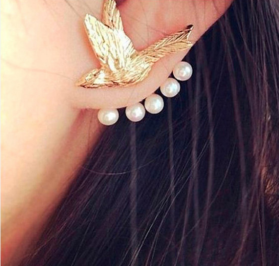 Bird Earrings, Ear Cuff Earrings, Ear Jacket Earrings, Gold Bird Earrings