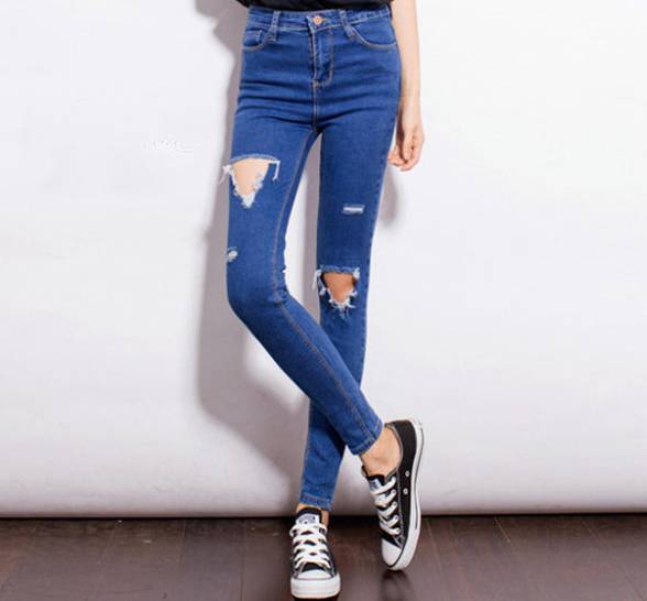 Skinny Ripped Jeans Hole High Waist Pencil Cut Out Jeans