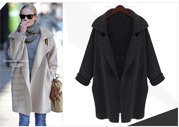 Oversized Wool Lapel Coat With Rolled Up Sleeves