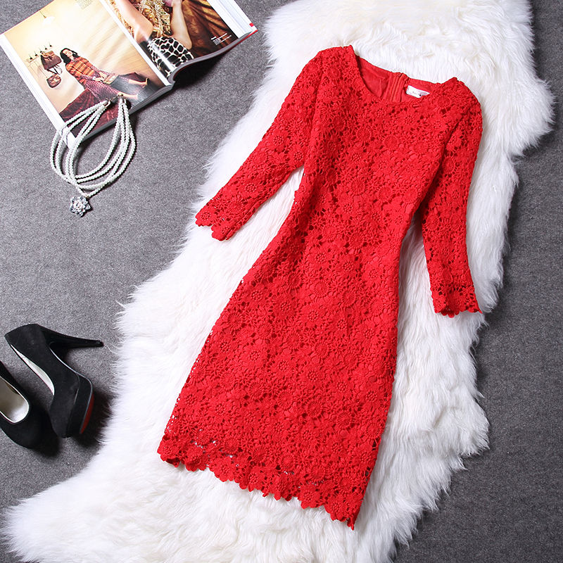 Lace Midi Sleeve Dress Party Cocktail Evening Dress on Luulla