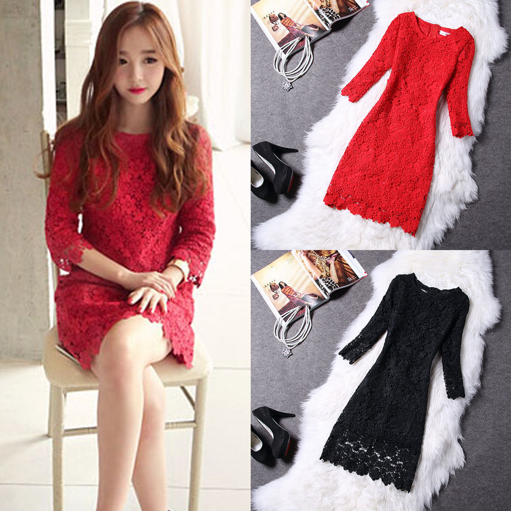 Lace Midi Sleeve Dress Party Cocktail Evening Dress on Luulla