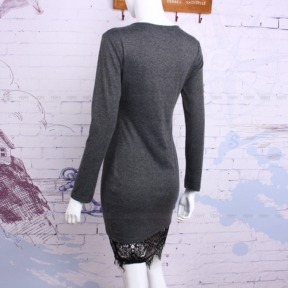 Stylish Lady Crew Neck Dress Long Sleeve Bodycon Dress on Luulla