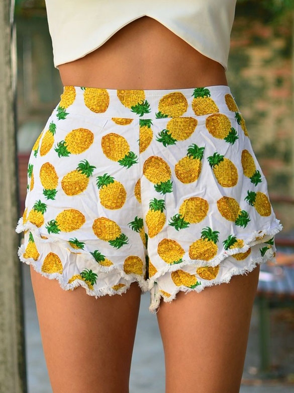 Casual Pineapple Print Beach Shorts
