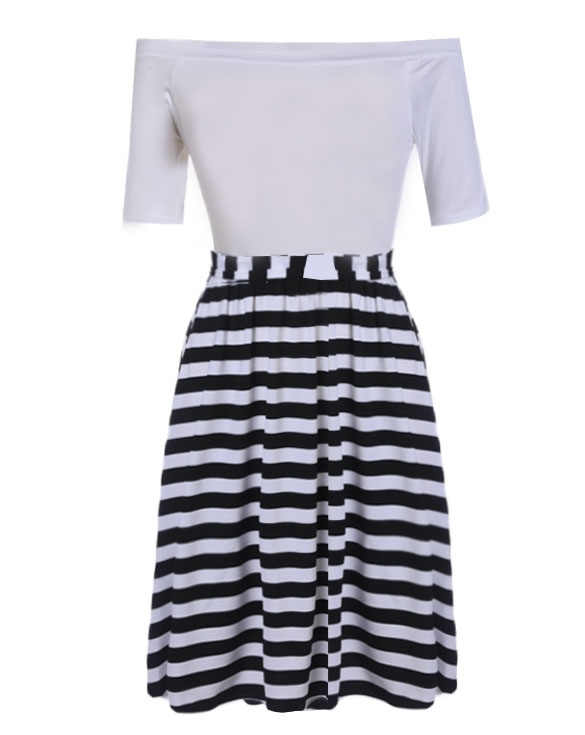Elegant Off-Shoulder Striped Long Dress for Women
