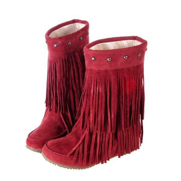 Half Knee High Boots Fringe Tassel Boots on Luulla