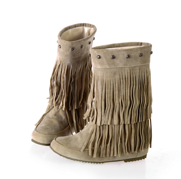 Half Knee High Boots Fringe Tassel Boots on Luulla